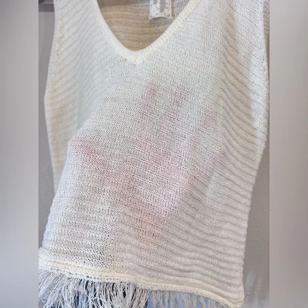 Sadie and Sage Sheer Cream Fringe Hem Tank Top - Picture 3 of 6